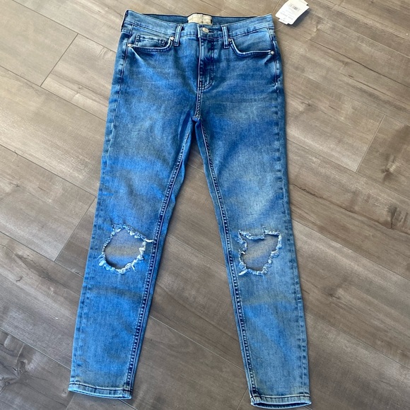 Free People High Rise Turquoise Busted Out Knee Skinny Jean Size 28 Short - Picture 4 of 9